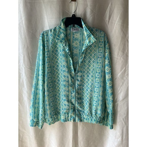 Teddi Blue & Light Yellow Geometric Print Button-Up Jacket